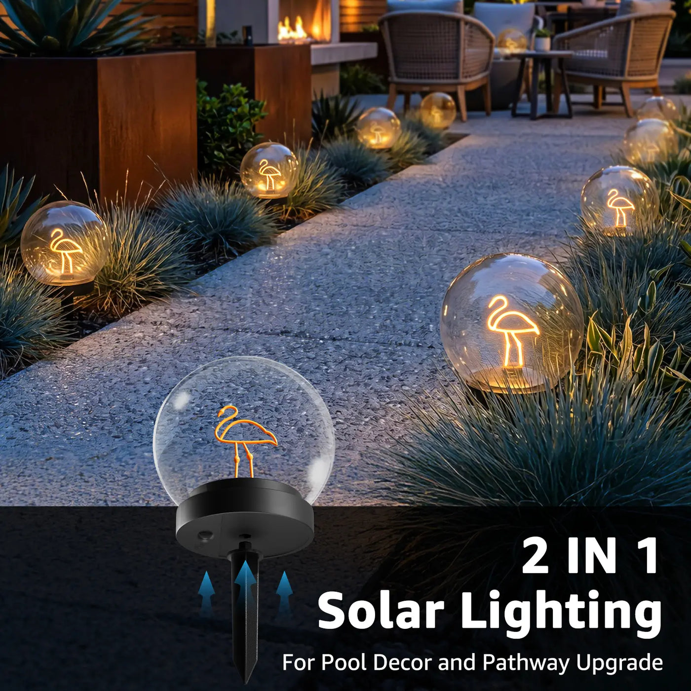 Solar-Powered Floating Ball Lanterns with Stick, 2-Pack, Automatic Night Illumination, IP66 Water Resistant, 10H Runtime, Warm White Light, Batteries Included, Decking & Patio Lighting to Boost Cozy Ambience for Pathway, Pond, Backyard & Swimming Pool