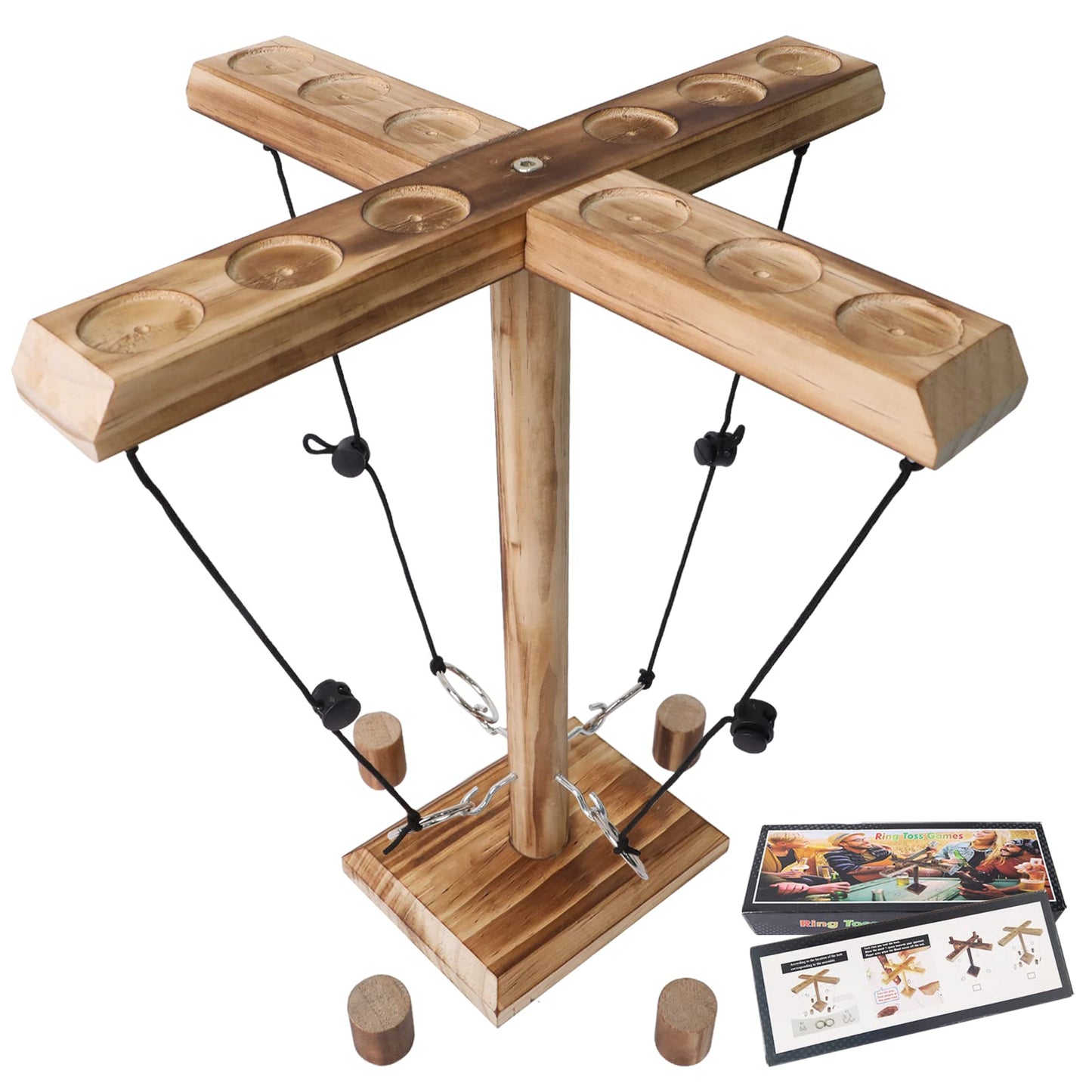 Hooks Ring Toss Game for Adults ZAKVOP 4 Player TIK Tok Toy Hook and Ring Toss Battle Game Handmade Wooden Loop Throwing Hooks Fast-Paced Interactive Game for Home Party