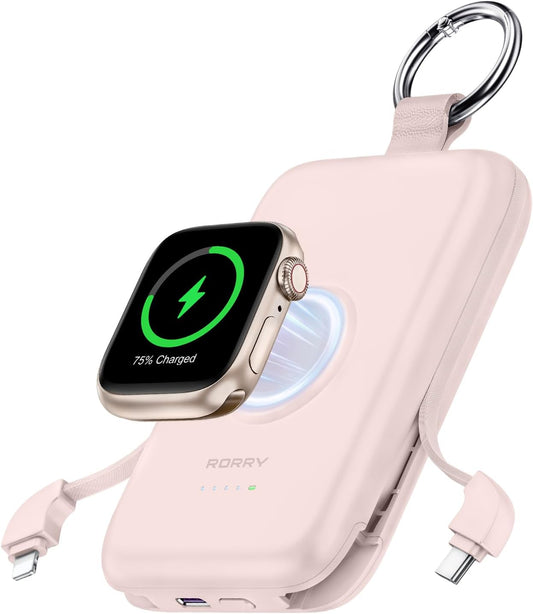 Charmgo Portable Charger, 10000Mah 20W Fast Charging Power Bank | Built-In Cables, Travel Keychain Battery Pack Essentions for Apple Watch 1~11 Series/Ultra/Se & Iphone Air/17/16/15/14/13/12