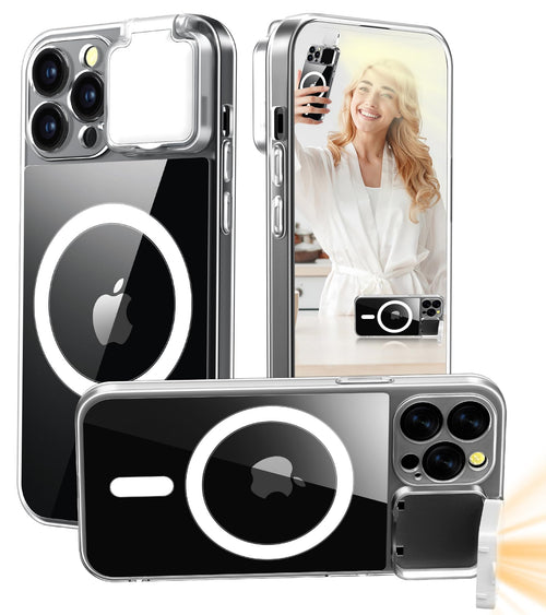 ZFMF Magnetic Case for iPhone 14 Pro Max Case with LED Built-in Light-Up Selfie Light Rechargeable for TIK Tok/Stream/Makeup/Live/Video- Selfie (2 Models 3 Level Brightness) Crystal Clear