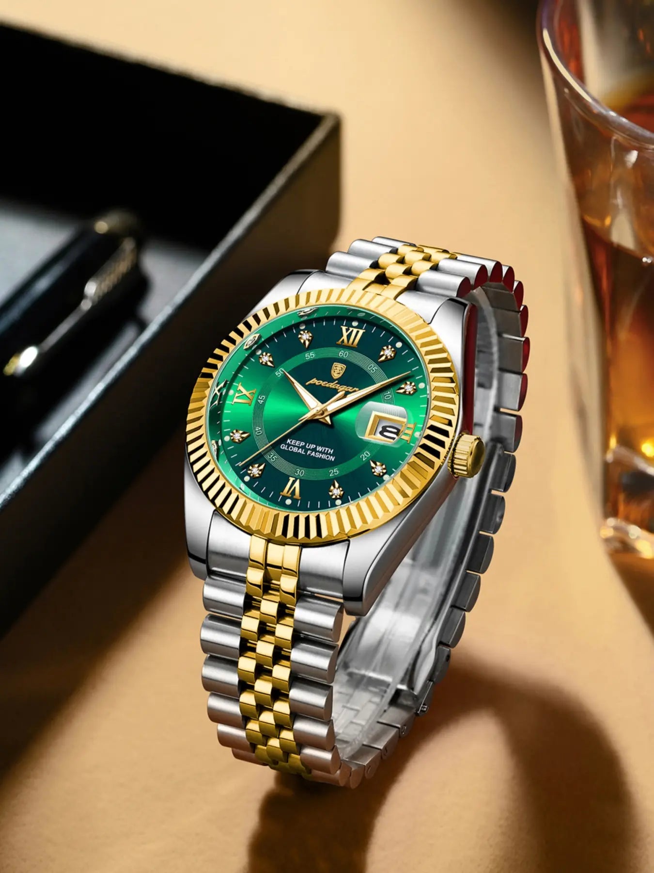 Men'S round Dial Quartz Analog Watch, Business Fashion Watches for Party, Trendy All-Match & Exquisite Watch for Birthday Gift with Box, Modern Fashionable Wristwatch, Fashionable Stylish Watch