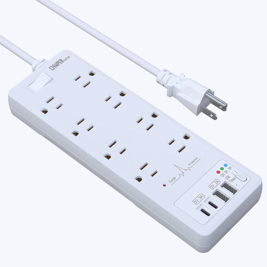 Super Electro Surge Protector Power Strip Extension Cord with USB Timer 8 Outlets(1875W/15A) and 2 USB A+2USB C Ports ETL Listed Wall Mountable 1200J Surge Protector for Home Office