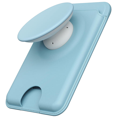 Sinjimoru for MagSafe Phone Grip Compatible with MagSafe wallet Soft Magnetic Finger Grip with 3 Card Holder for iPhone M-Tap Tok Wallet Blue