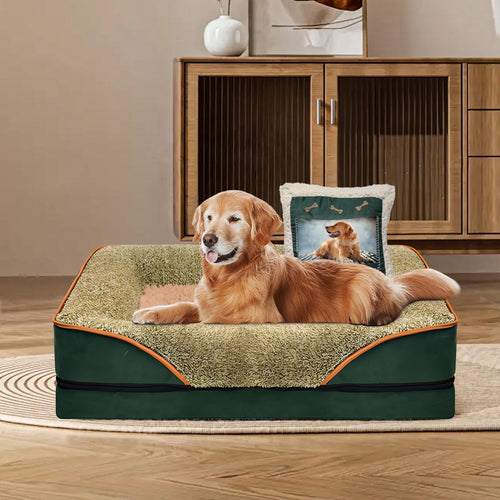 Orthopedic Dog Bed with Pillow Medium Pet Bed Elevated Couch with Washable Cover Memory Foam Sofa para Perros 30x20x4.7 Green