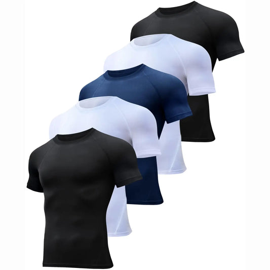 5 Pack Men’S Compression Shirts Short Sleeve Cool Dry Sports Athletic Workout Base Layer Undershirt T-Shirt Tops Fit Summerwins,Travel Essentials,Camping Essentials